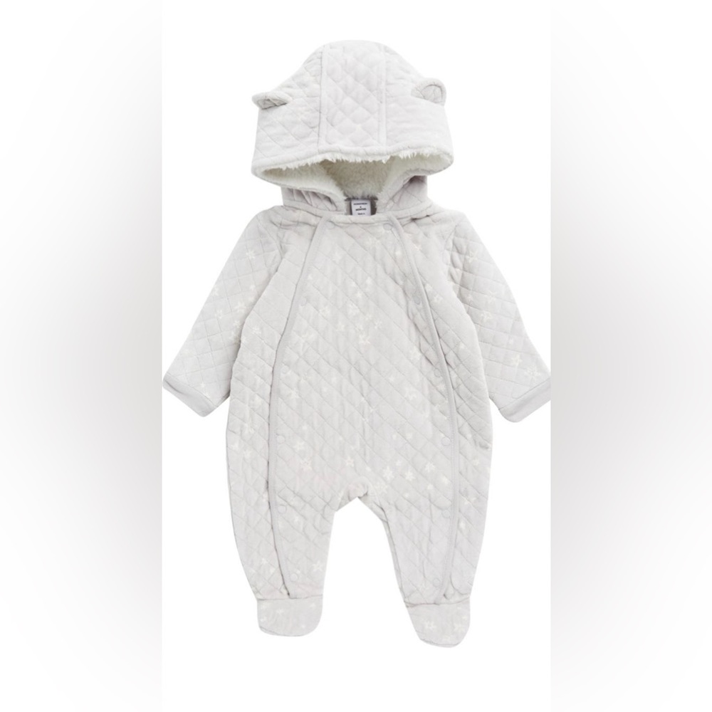NWT Nordstrom Baby Hooded Bunting. Grey Micro Starfall